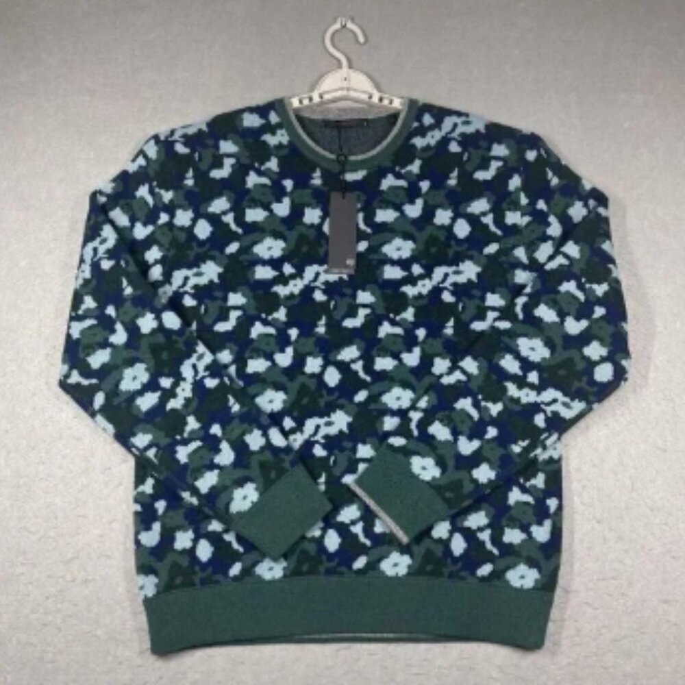 Greyson Sweater Mens Large Green Floral Camo Abyss Tomahawk Wool Cashmere Golf